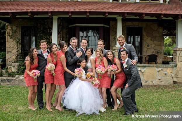 Coral Bridesmaid Dresses, Tavern and Chapel in the Garden, Kristen Weaver Photography, A Chair Affair Event Rentals