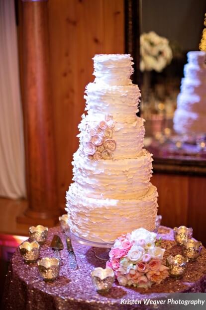 Ruffle Wedding Cake, Tavern and Chapel in the Garden, Kristen Weaver Photography, A Chair Affair Event Rentals