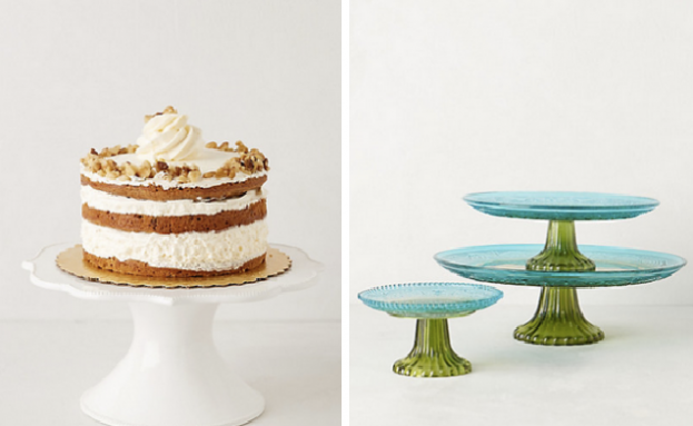 A Chair Affair rentals, white scalloped cake stand, blue and green color block cake stand