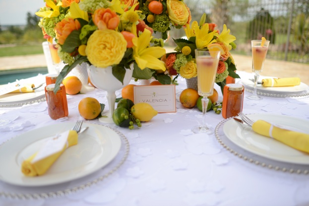 Clearly In Focus, Garden Chateau, A Chair Affair, Citrus floral table arrangement