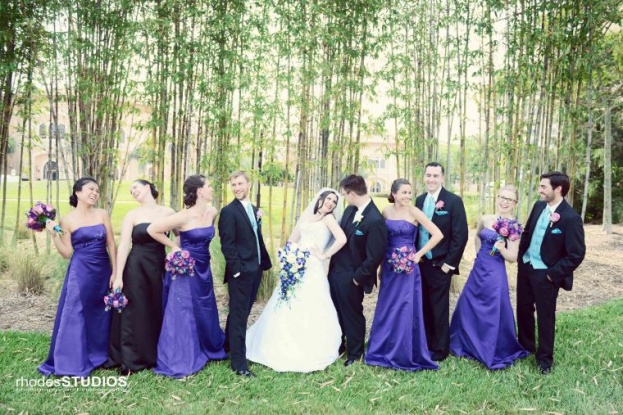 Rhodes Studios, A Chair Affair, bride and groom in forest with wedding party, orlando weddings