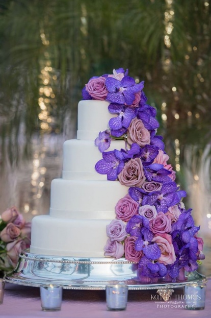 Kathy Thomas Photography, Weddings Unique, A Chair Affair event rentals, wedding cake, purple flowers