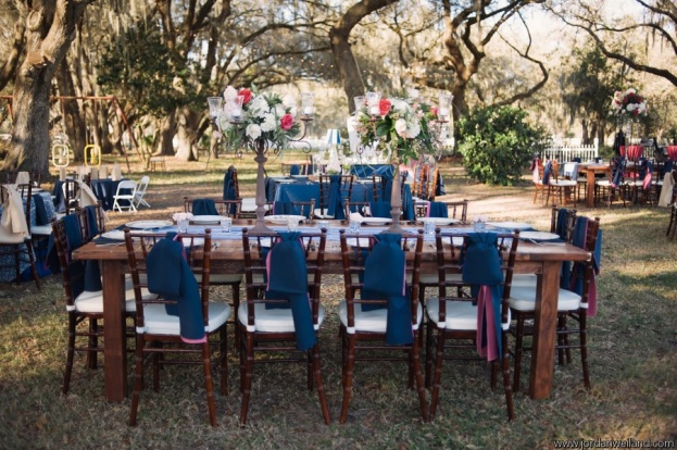 Farm Tables with Blue Linens- Rocking H Ranch
