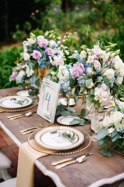 Purple Blue White Floral Centerpieces