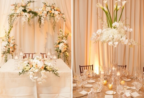 champagne wedding reception floral arch