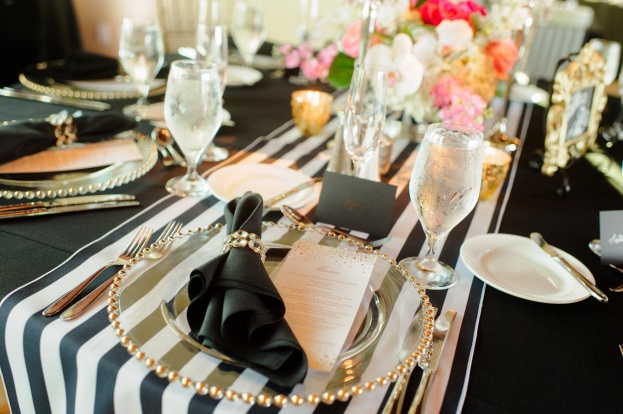 Black White and Gold Wedding Reception