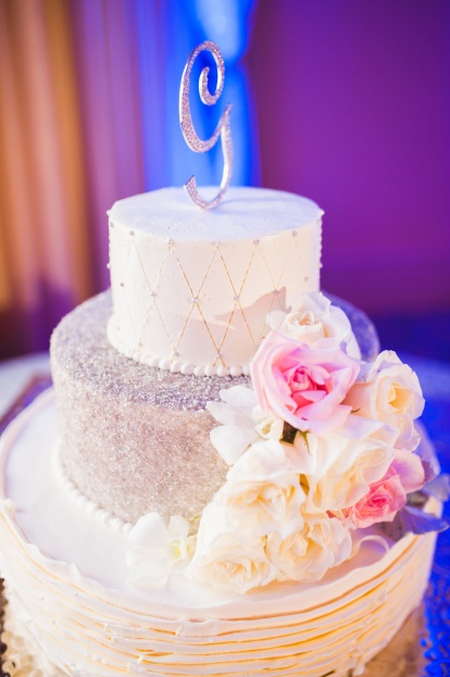 White and Silver Wedding Cake