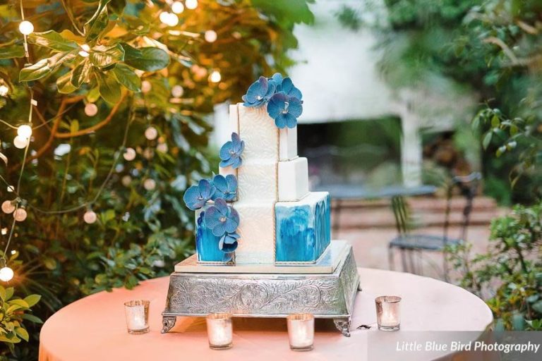 watercolor wedding inspiration blue floral cake