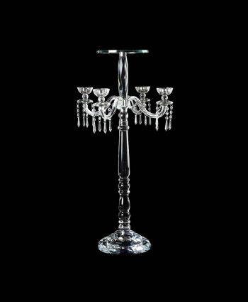 38 inch Led Crystal Candelabra with flat 10 inch floral plate