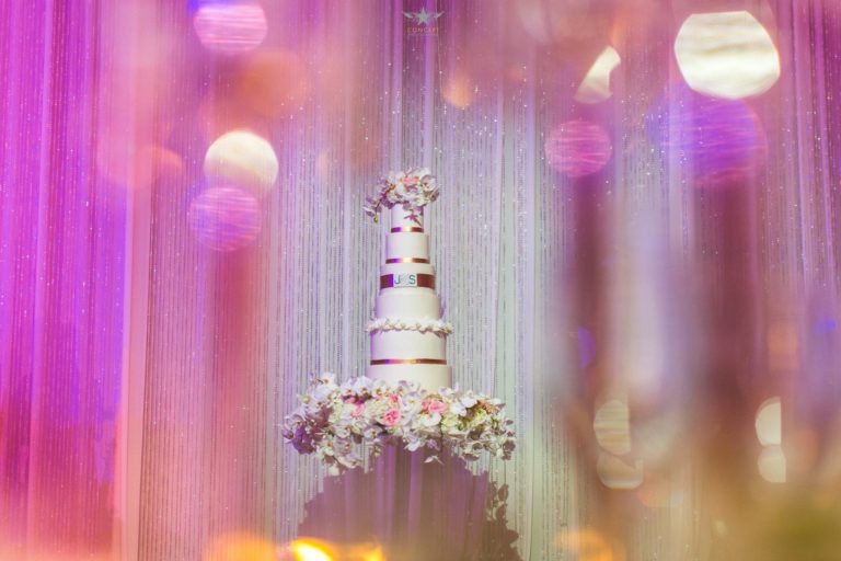 Pink and Silver Wedding, Suspended Cake