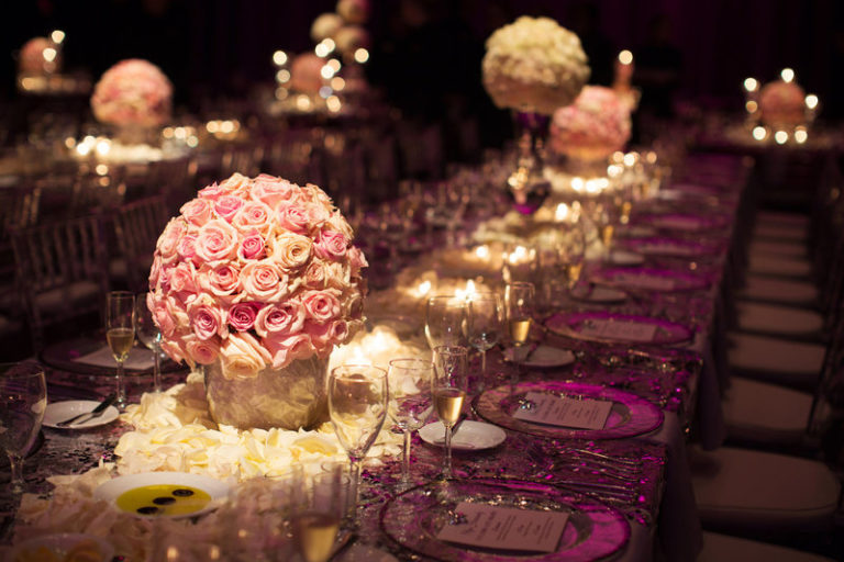 blush and gold wedding dr philips center floral centerpieces