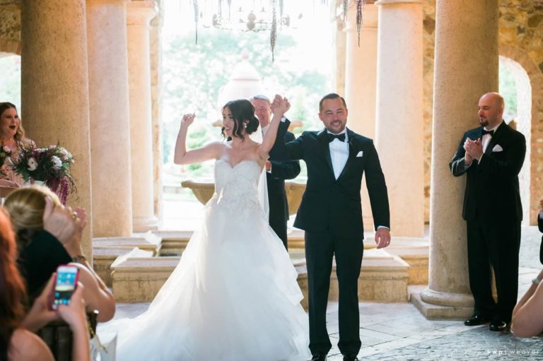 blush and marsala wedding bride and groom