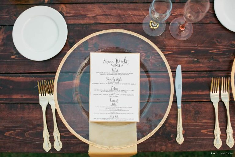 blush and marsala wedding gold rimmed charger and flatware