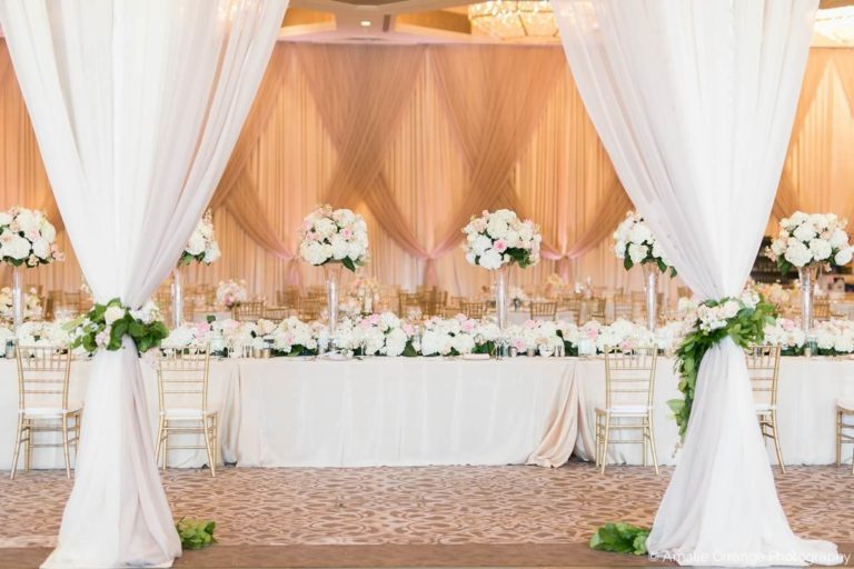 champagne and gold wedding reception decor