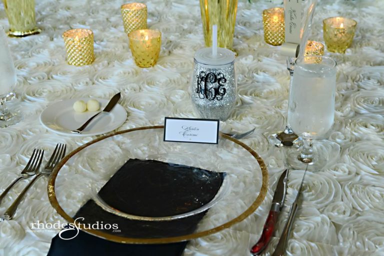 classic white wedding gold rimmed charger