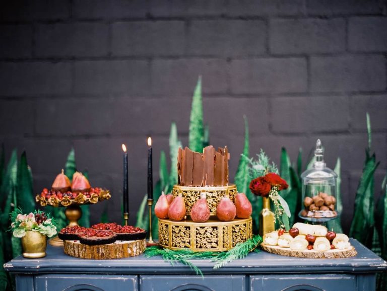 dark winter style shoot dessert table