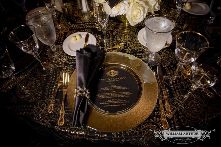 gatsby wedding gold charger gold rimmed steamware