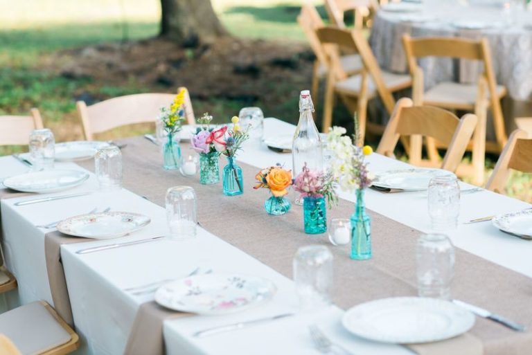 private residence wedding blue vases decor