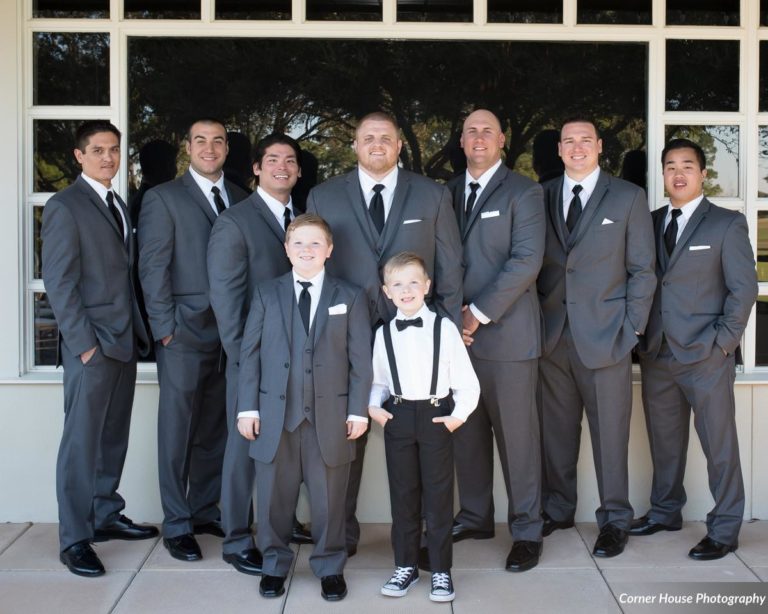 silver and purple wedding groomsmen