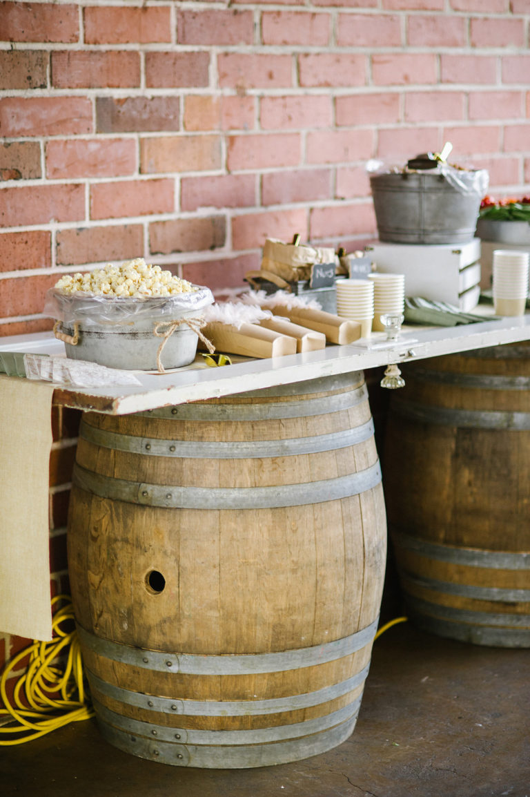 15th century wedding snack table wine barrels