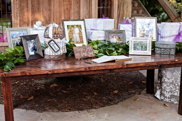 mcKee botanical garden wedding farm table, gifts, photos