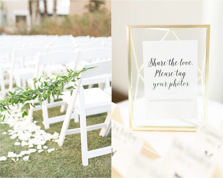 spring wedding white folding chairs ceremony