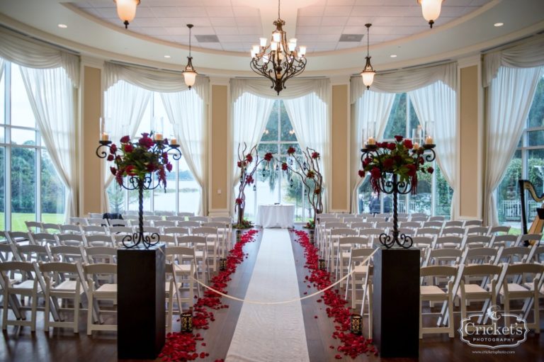 winter wedding white folding chairs ceremony