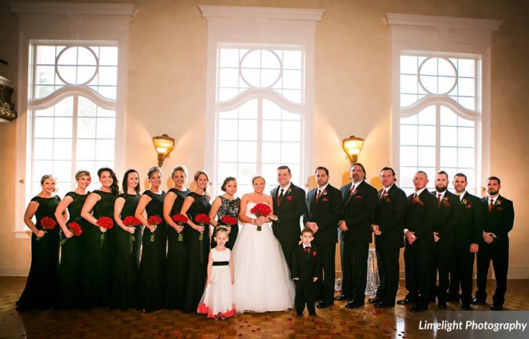 vivacious red and black mordern wedding bridal party