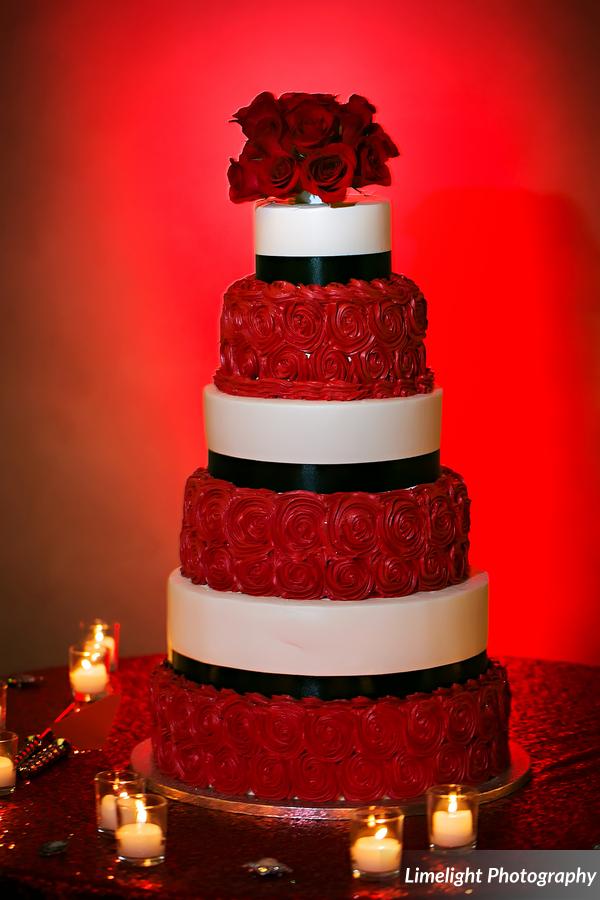 vivacious red and black mordern wedding cake - A Chair Affair, Inc.