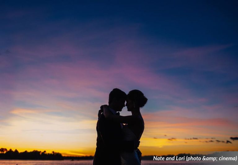 sunset bride and groom