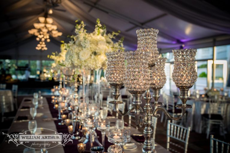 casey and tommy's purple and silver wedding, bling candelabra