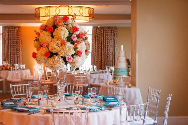 Colorful Wedding on the Beach, clear chiavari chairs