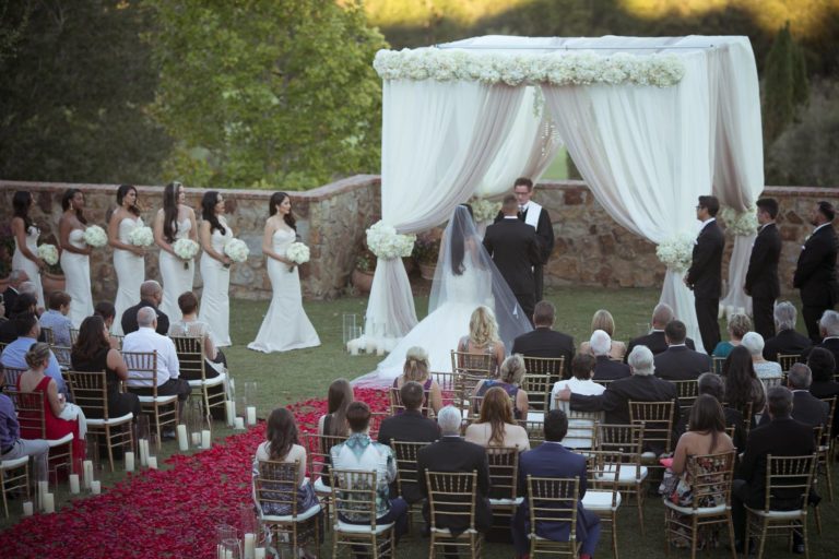 ivory and gold bella collina wedding, ceremony