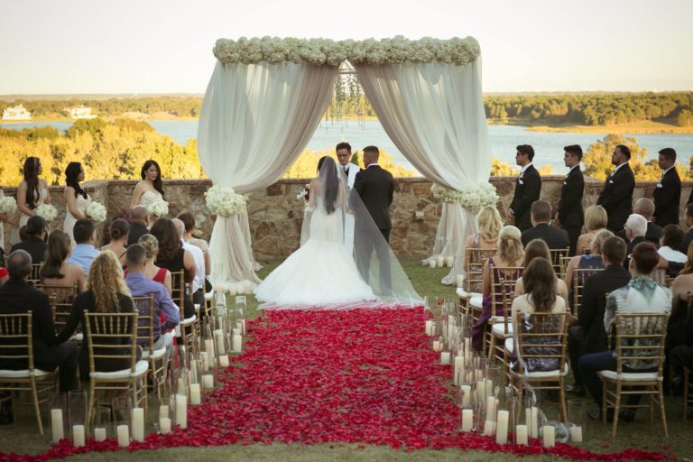 ivory and gold bella collina wedding, ceremony decor