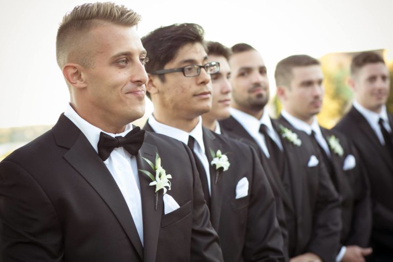 ivory and gold bella collina wedding, groomsmen