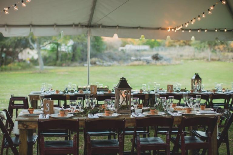 Outdoor Desert Wedding Reception Mahogany Table