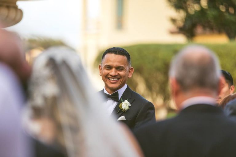 White Bella Collina Wedding Groom