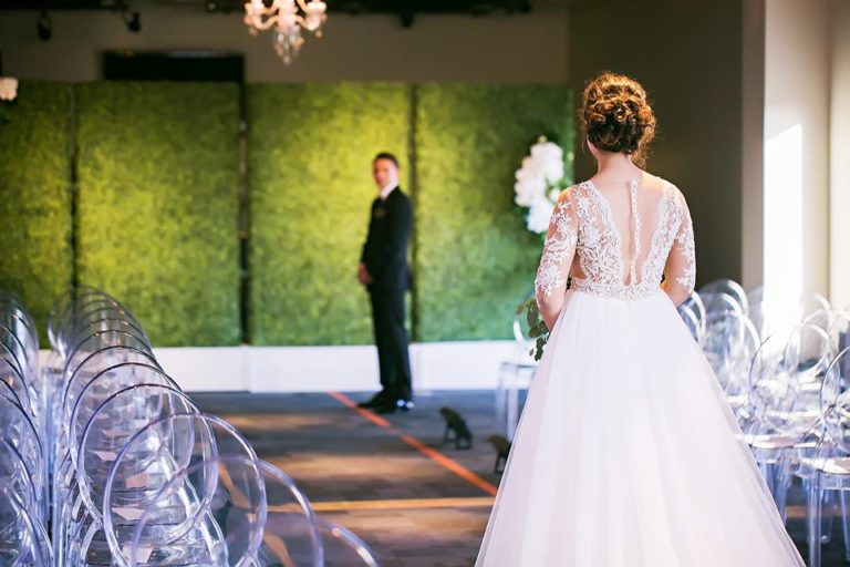 Garden Inspired Wedding bride aisle