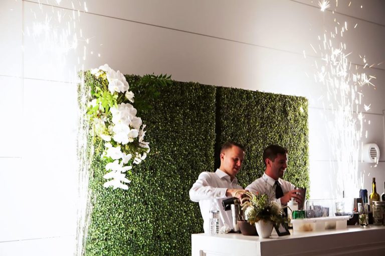 Garden Inspired Wedding hedge wall bar