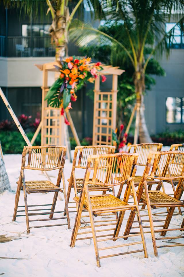 beach wedding inspiration bamboo folding chair