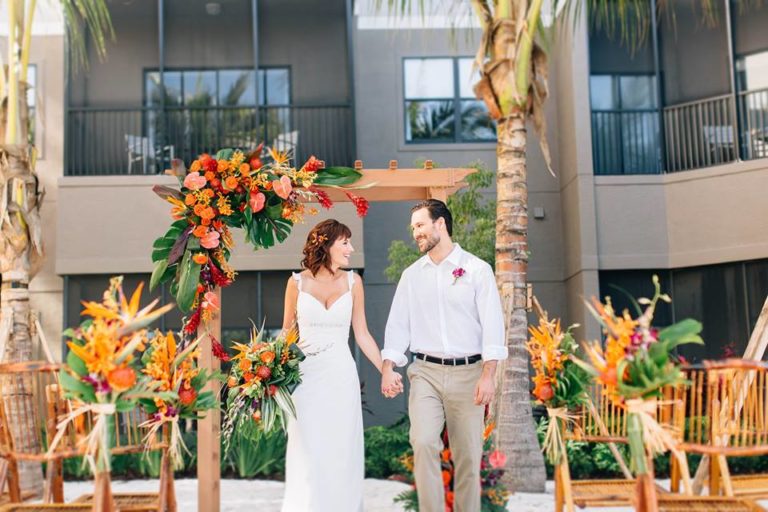 beach wedding inspiration ceremony bamboo folding chairs