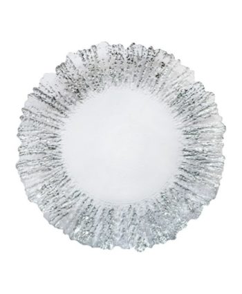 Silver and White Petal Glass Charger