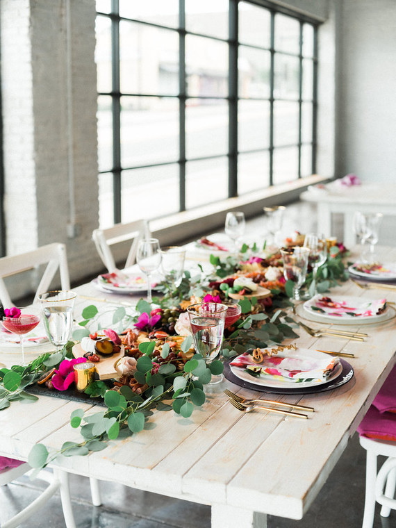 Fashionable Fall Bridal Shower at Haus 820 A Chair Affair White French Country Chairs Whitewashed Tables Gold Rim Stemware