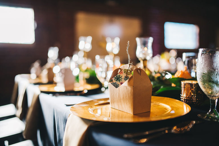 Winter Park Farmers Market wedding A Chair Affair gold glass charger