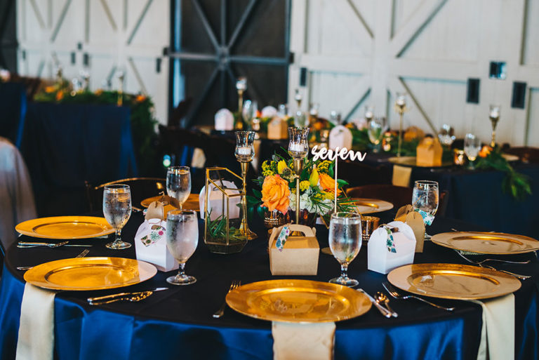 Winter Park Farmers Market wedding A Chair Affair gold glass chargers