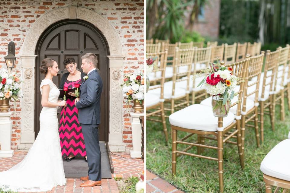 Casa Feliz Wedding A Chair Affair ceremony gold chiavari chairs