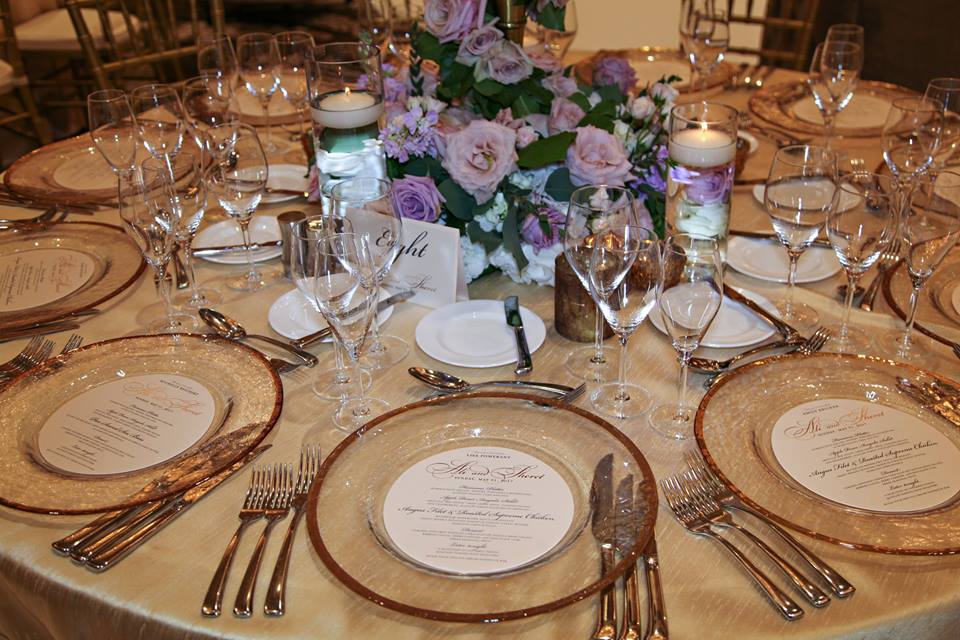 Four Seasons Wedding A Chair Affair gold rim charger 1