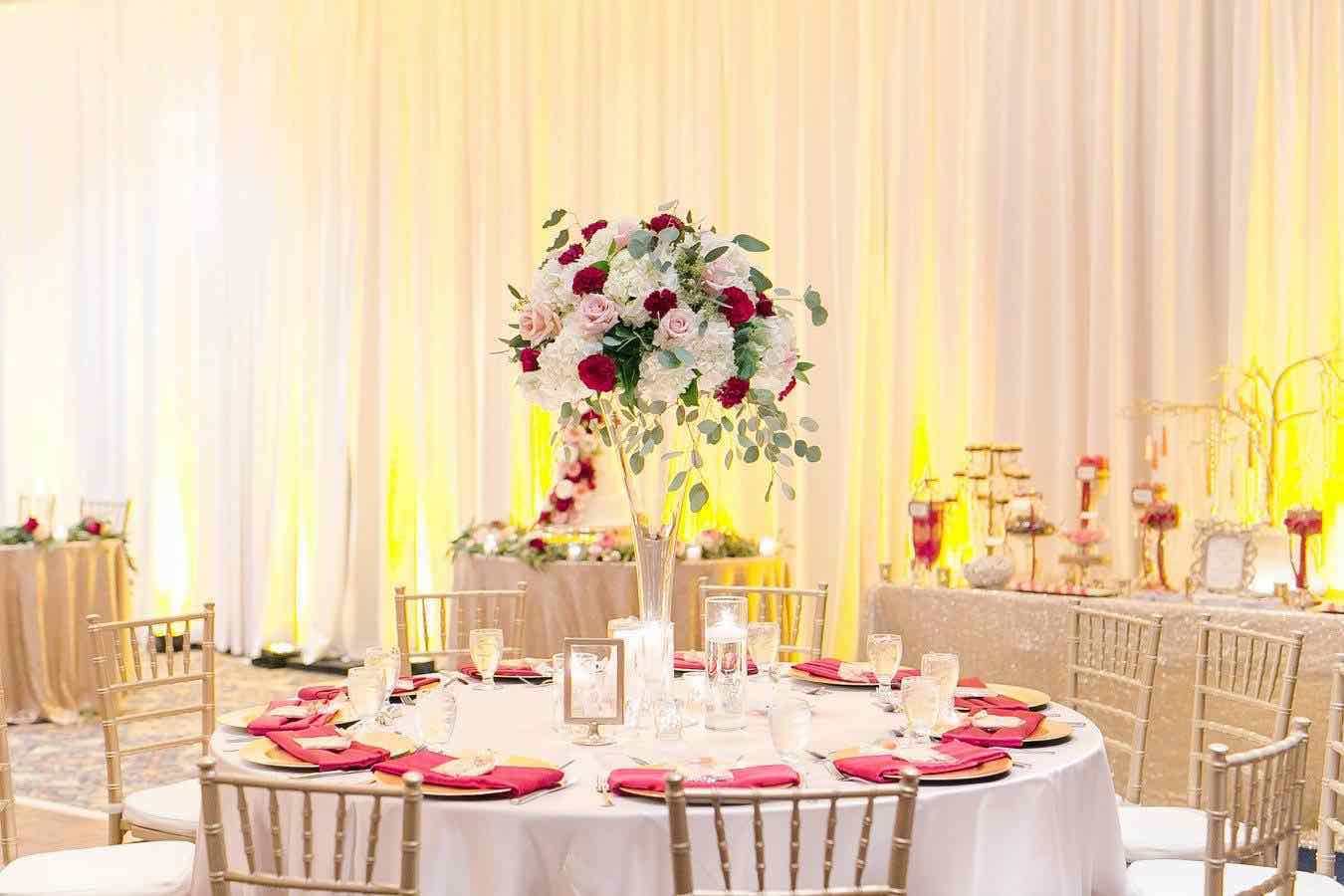 Red and Gold Mission Inn Resort Wedding A Chair Affair Reception 2