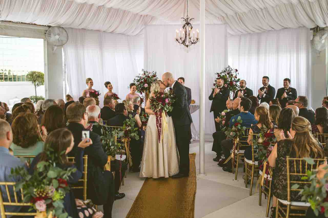 Romantic Cranberry and Gold Grand Bohemian Wedding A Chair Affair Gold Chiavari Chairs After Ceremony