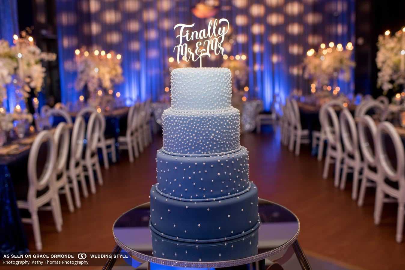 white and navy wedding A Chair Affair reception wedding cake